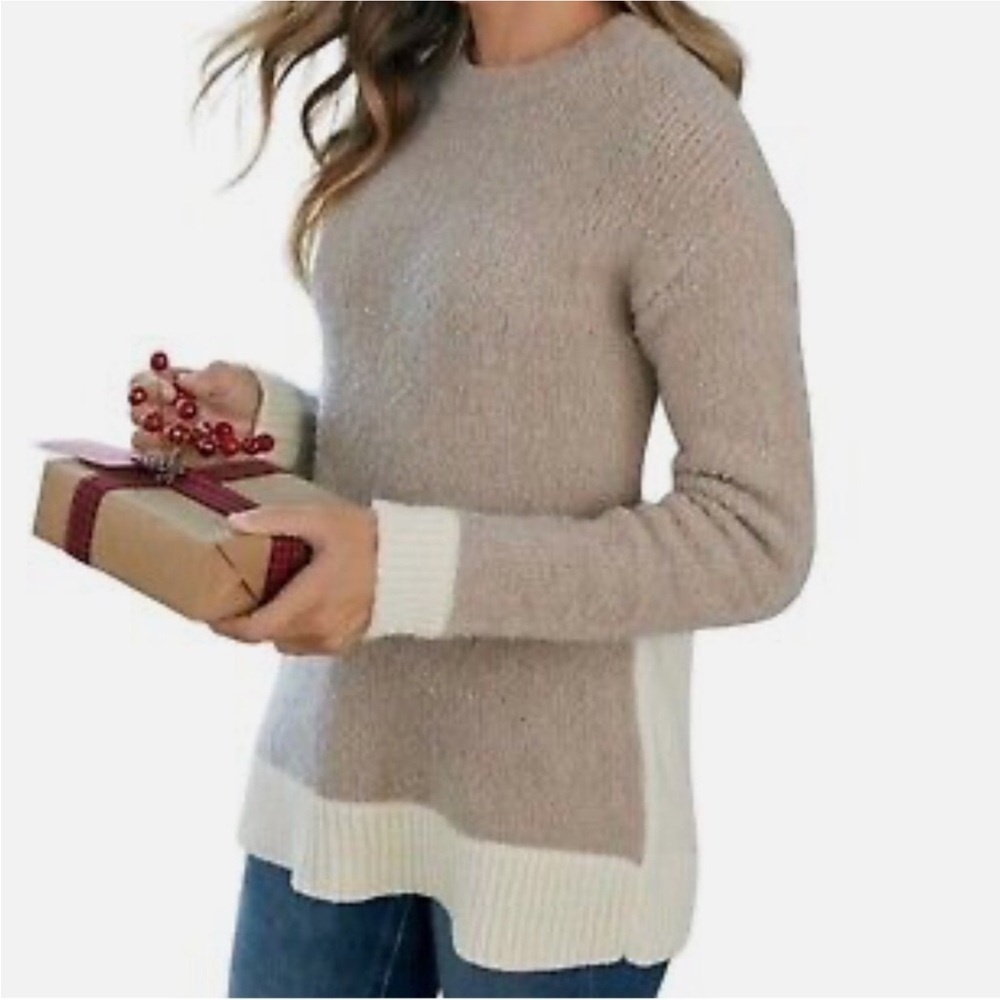 Soft Surroundings Womens Tundra Sweater Wool Alpaca Tan Cream Desert Stone M